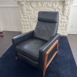 West Elm Spencer Wood Framed Leather Recliner MCM
