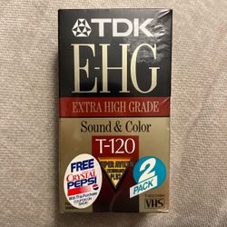 TDK EHG Extra High Grade sound & color T-120 Blank VHS Tapes 2 Pack 1994 vintage