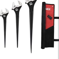 MAXPOWER 3-pieces Spud Wrench, 10-inch 12-inch 16-inch Adjustable Wrench Set with Kitbag