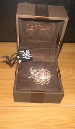 14 K Rose Gold Genuine Morganite with chocolate/champagne diamonds size 7