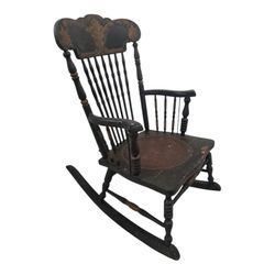 PICK UP Antique Wooden Rocking Chair w/ Leather Seat Nursery Child Small Adult