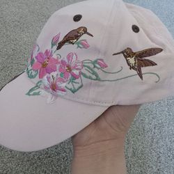 Pink Embroidered Flower Hummingbird Hat, Polar Graphics, USA, INC. 100%Cotton
