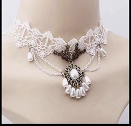 White lace victorian choker necklace