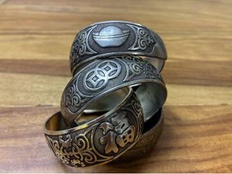 Vintage Silver Bracelet Engraved with Lucky Figures