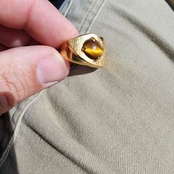 Tigers Eye Mens Gold Ring