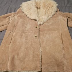 Wilsons Women's Leather Suede Coat with Faux Fur Trim