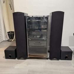 Vintage Fisher Stereo System + Klipsch Speakers + Turntable + Rack