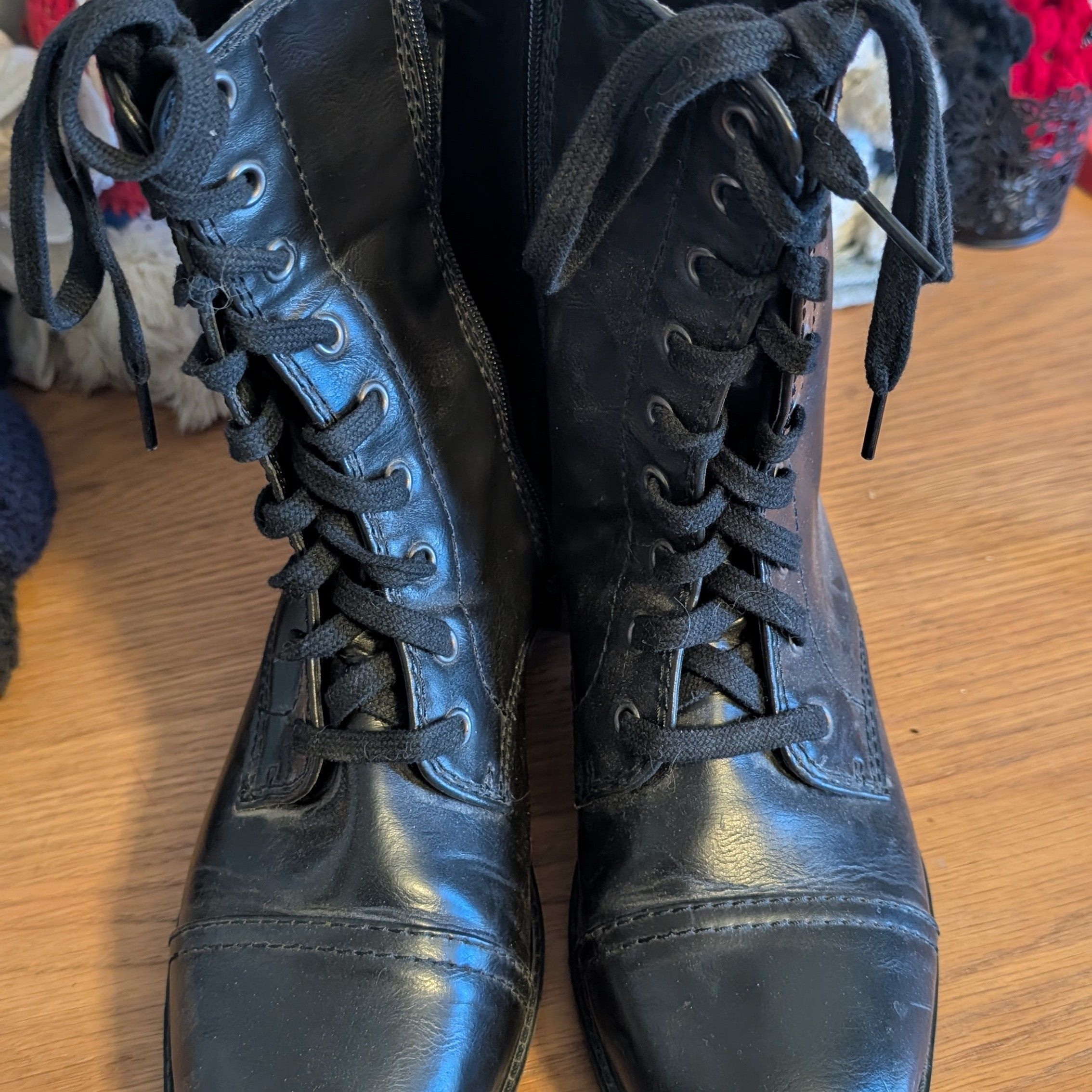 Black man made Leather Combat Lace-up Boots