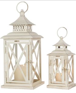 Beige Metal Lantern Decor with Glass,