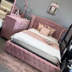 💖✨ 4PC PINK TUFTED BEDROOM SET – PRINCESS VIBES! ✨💖