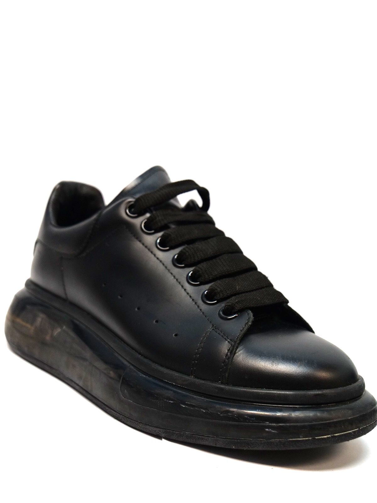 Alexander McQueen Oversized Sneakers Low Top Black Leather Womens Size 9 DS 39EU