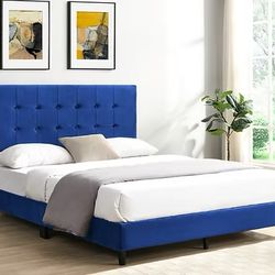 BRAND NEW KING SIZE BLUE BED FRAME WITH NEW MATTRESS/FAST DELIVERY