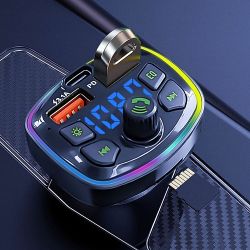 Bluetooth FM Transmitter Car Adapter with USB & Type-C Charger