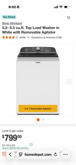 Whirlpool Top Load Washer with Removable Agitator