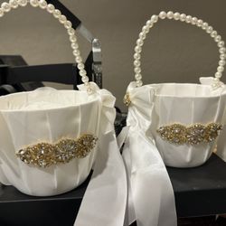Ivory And Gold Flower Girl Basket 