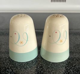 Vintage Homer Laughlin Turquoise Scroll Atomic MCM Salt & Pepper Shakers