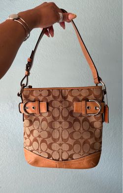 Coach jacquard & tan leather shoulder bag