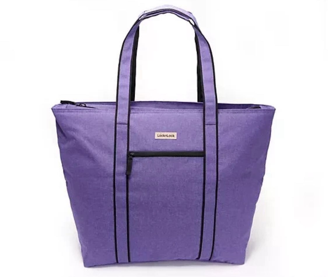($10) LockNLock insulated cooler bag, purple XL handles, and pockets