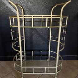 Gold Metal And Glass Rolling Cart