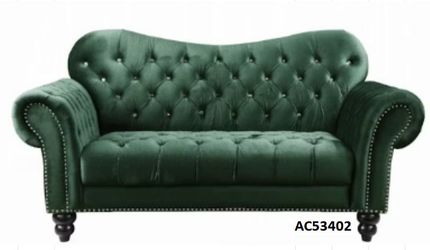 Green Velvet Loveseat w/ Faux Diamond Buttons