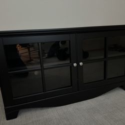 Media Stand with Adjustable Shelves & Glass Doors