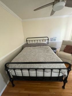 Queen Bed (Serta Perfect Sleeper) with Black Metal Frame
