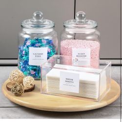 Glass Jars and Dryer Sheet Holder, Dispenser Set with Lids and Labels