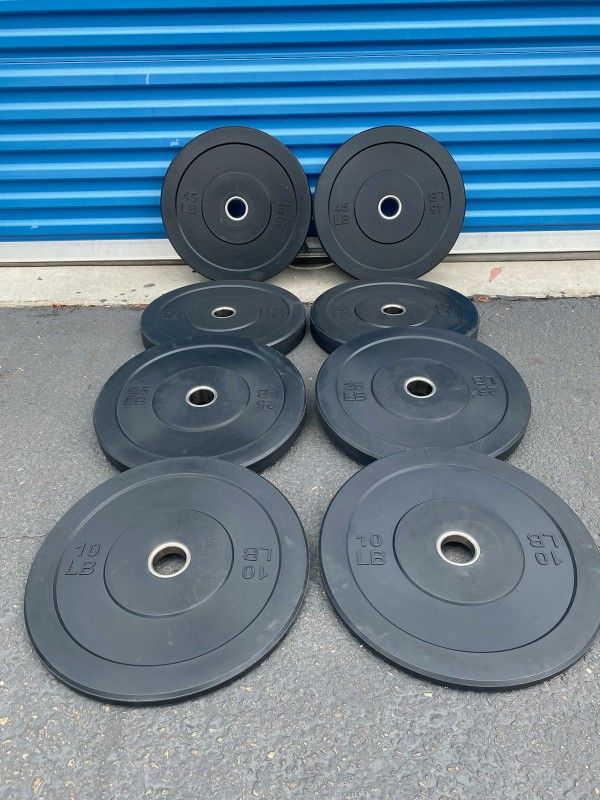 NEW Bumper Plates, Rubber Olympic Weights, Home Gym Weight Set, Folding Squat Rack, Adjustable FID Bench Press, Stall Mats, Rubber Flooring