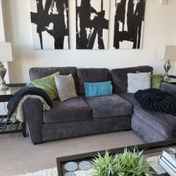 Gray Raymour & Flanagan Sectional Sofa With Pillows  OBO