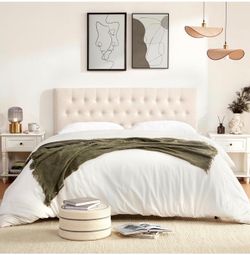 Queen Upholstered Headboard Only – Adjustable Beige Tufted Headboard