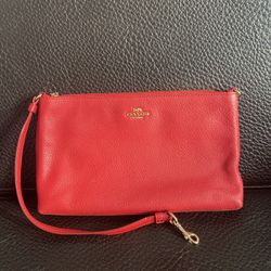 Authentic Red Coach Large Wristlet 