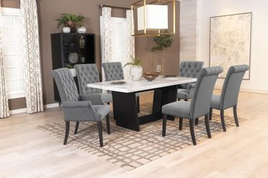 new  115511-S7G Sherry 7-piece Rectangular Marble Top Dining Table Set Grey