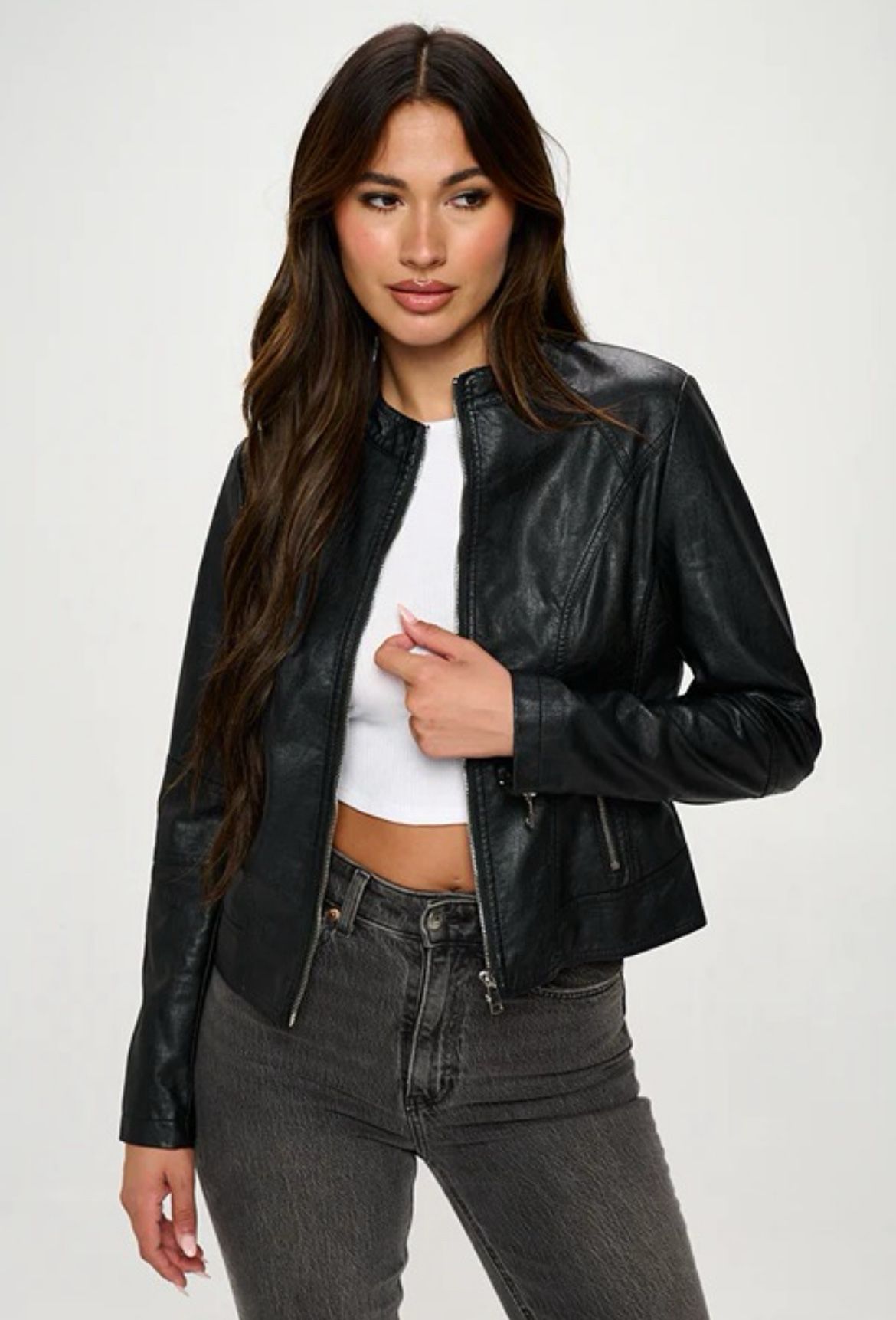 Classic Faux Leather Jacket, Faux Leather Moto Jacket for women