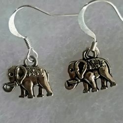 LUCKY CHARM  ELEPHANT  ETCHED ARTESAN ORIGINAL DESIGN SILVER EARRINGS 