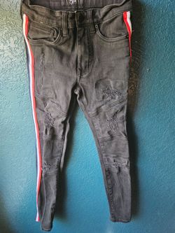 Black Distressed Skinny Jeans with Side Stripe