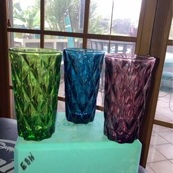 Set Of 3 Colorful, Geometric Highball Glasses