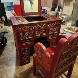 Beautiful 19th Century Chinese Makeup Desk With Chair 