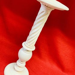 15” tall White Hand Crafted Carved Wood 3” Pillar Candle Holder 