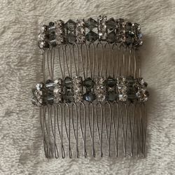 2 SilverTone Tuck Hair Combs,with Rhinestones And Crystals 