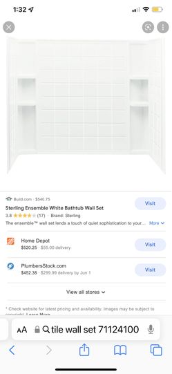 STERLING Ensemble Tile 33-1/4 in. x 60 in. x 55-1/4 in. 3-Piece Direct-to-Stud Tub and Shower Wall Set in White
