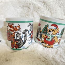 4 Vintage Alco Fancy Handle Teddy Bear Christmas Stocking Mug Coffee Cup Fox Skunk