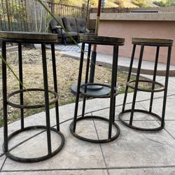 Three Bar Stools- Metal And wood