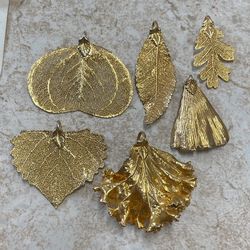 6 Real Leaves Plated In 18 Kt Gold