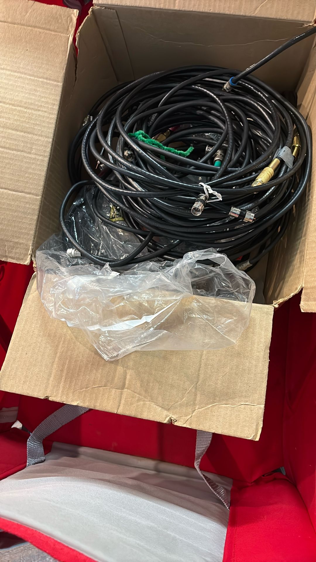 Box Full Of Coaxial Cable, Splitters And Extenders