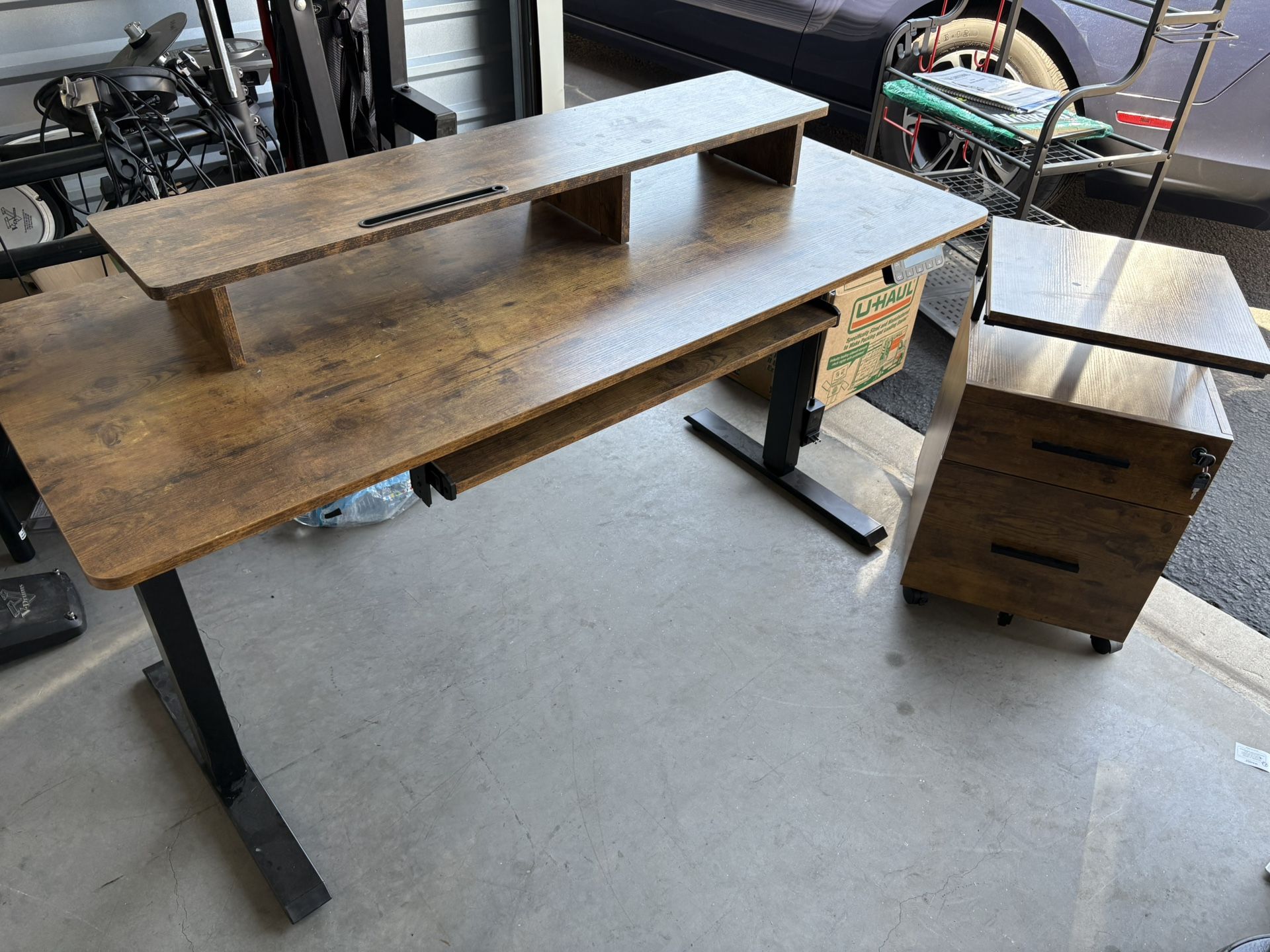 2 Tier Rising Desk With Matching Cabinet