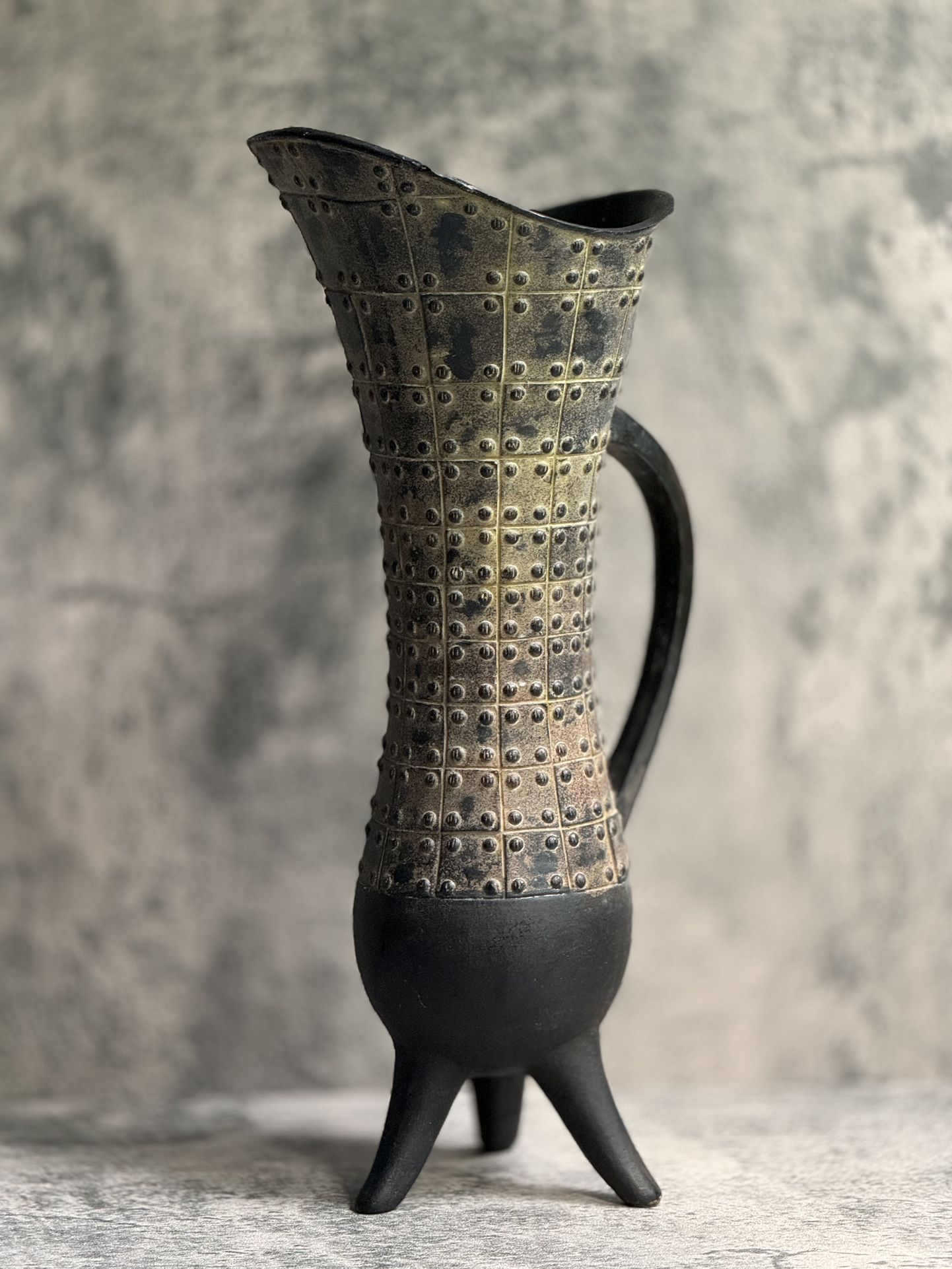 Vintage 15.5” Tall Resin Viking Style Long Three Legged Vessel / Vase / Ewer