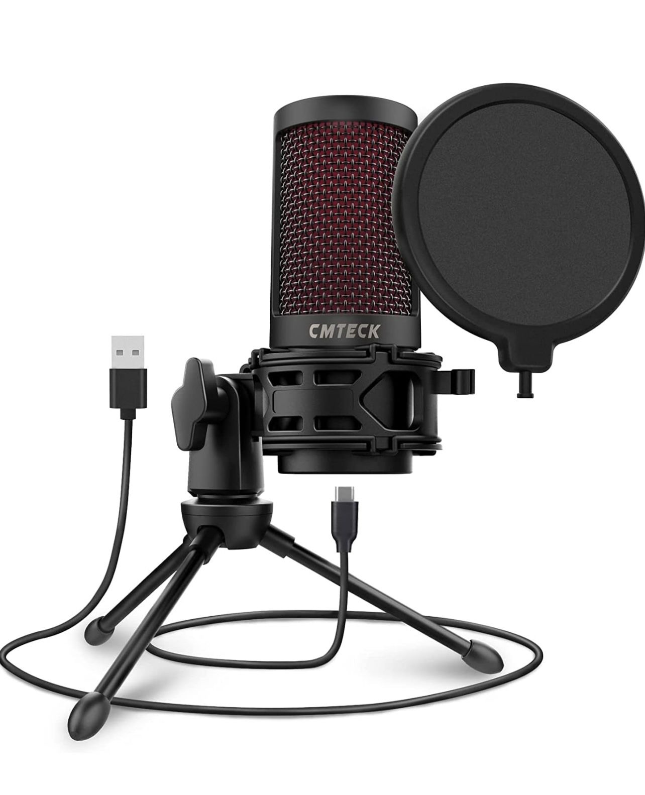USB Microphone, Podcast Microphone with Pop Filter & Mute Button, Compatible Desktop Computer and Laptop