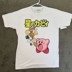Nintendo Kirby Unisex Large Pink Tshirt Inhaling Food Kanji Japanese Pink