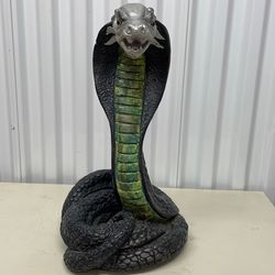 BLACK COBRA SNAKE HUGE PLASTER STATUE VINTAGE 18” TALL
