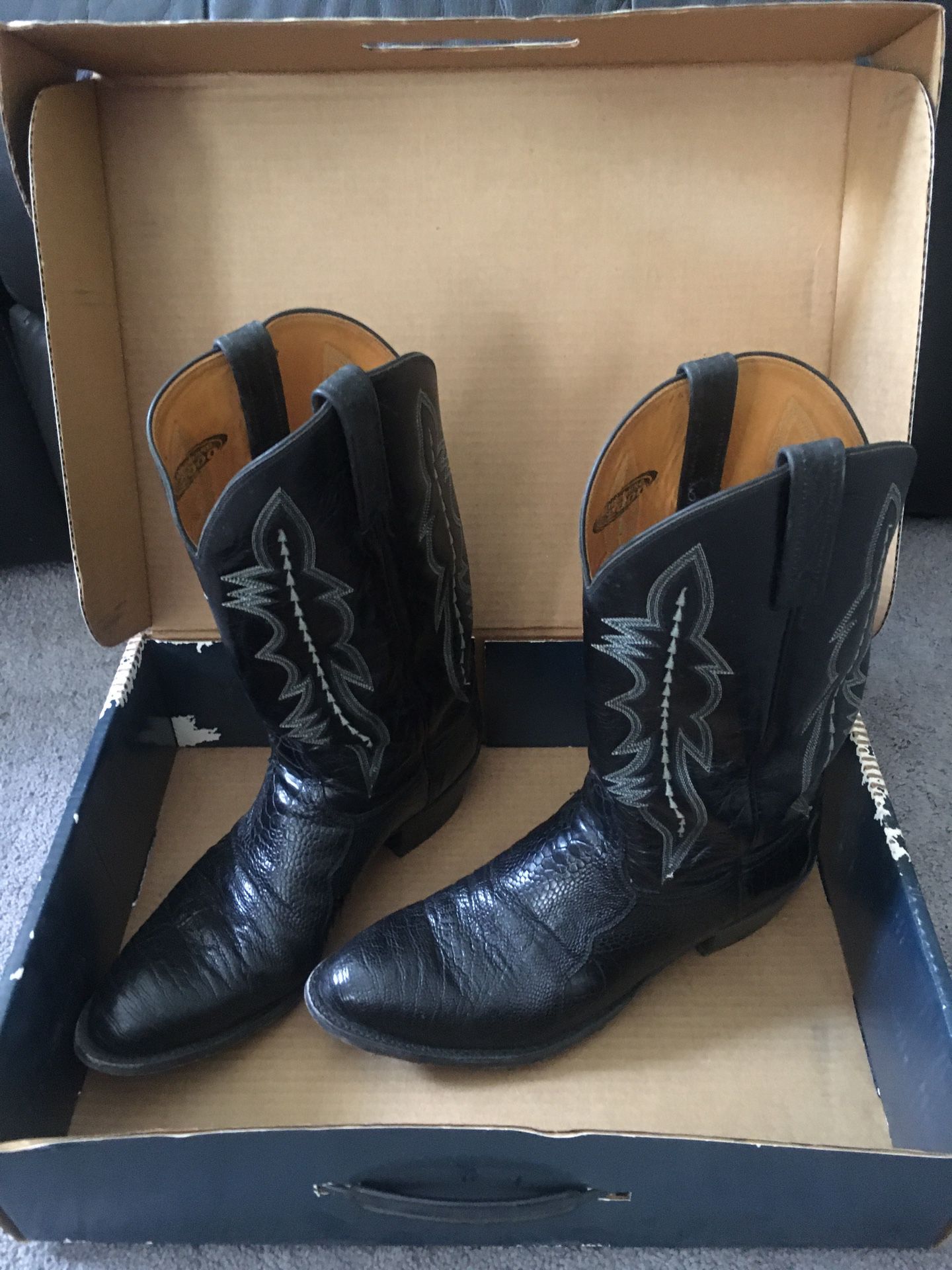 Lucchese 2000 Black Ostrich Shoulder Boots size 11.5